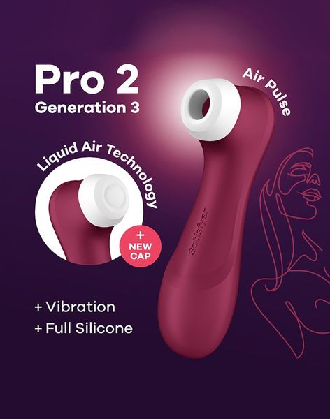 Вакуумный клиторальный стимулятор Satisfyer Pro 2 Generation 3 with Liquid Air, 16,4 см (вишневый) 15224 фото