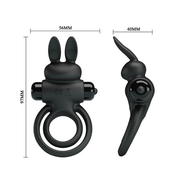 Pierścień wibracyjny Pretty Love Vibro Penis Ring Bunny III, 9,7 cm (czarny) 9023 zdjęcie