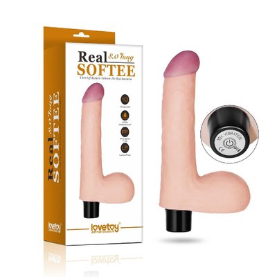 Реалистичный вибратор Real Softee Vibrator With Balls Flesh, 17 см (телесный) 14153 фото