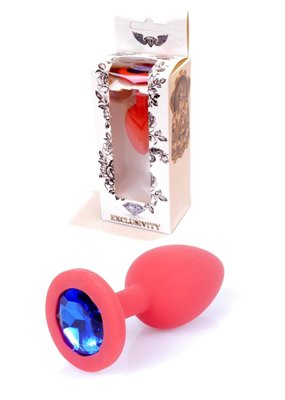 Korek analny z niebieskim kryształem Boss Silikon Plug Jewellery Red Small, 7*2.7 cm (czerwony) 8000 zdjęcie