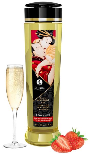 Olejek do masażu Shunga Erotic Massage Oil Romance szampan truskawkowy, 240 ml 15116 zdjęcie