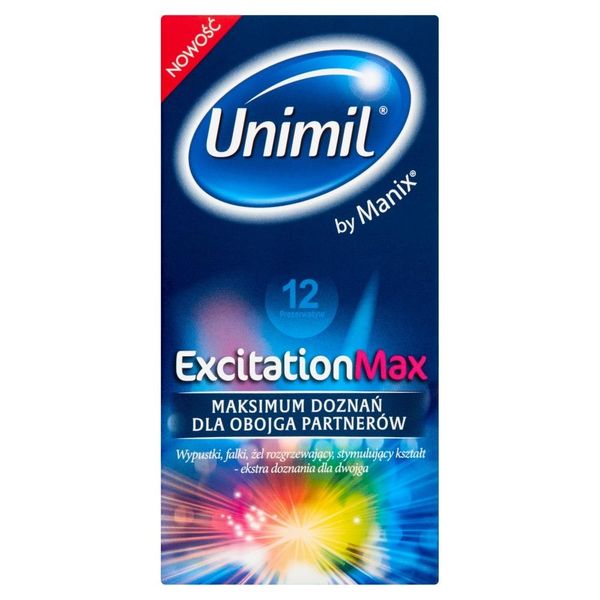 Prążkowane prezerwatywy Unimil Excitation Max z efektem rozgrzewającym, 12 szt 13219 zdjęcie
