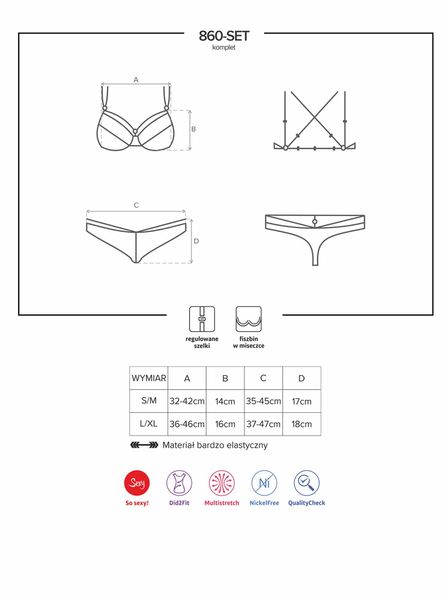 Комплект білизни Obsessive 860-SET-1, S/M (чорний) 6063 фото