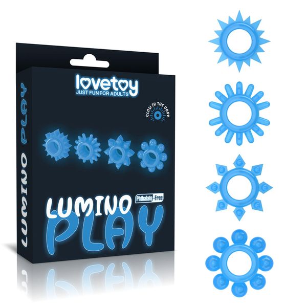 Набор эрекционных колец Lumino Play Penis Ring, 4 шт (голубой) 14690 фото