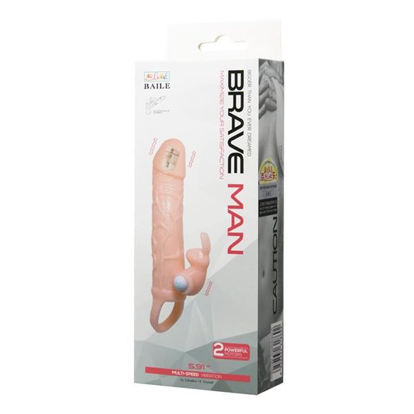 Насадка на пеніс Brave Men Vibro Penis Sleeve, 17 см (тілесний) 9005 фото