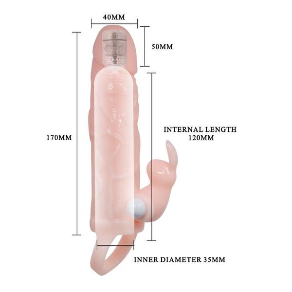 Насадка на пеніс Brave Men Vibro Penis Sleeve, 17 см (тілесний) 9005 фото