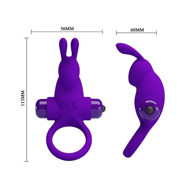 Віброкільце Pretty Love Vibro Penis Ring Rabbit, 11,3 см (фіолетовий) 9020 фото