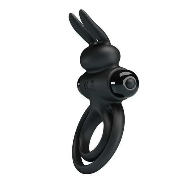 Віброкільце Pretty Love Vibro Penis Ring Bunny III, 9,7 см (чорний) 9023 фото