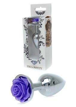 Металева анальна пробка Boss Jewellery Silver Plug Rose, 9 см (фіолетовий) 13076 фото