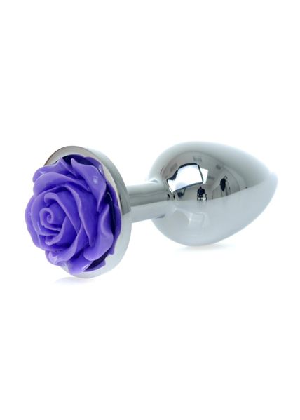 Metalowy korek analny Boss Jewellery Silver Plug Rose, 9 cm (fioletowy) 13076 zdjęcie