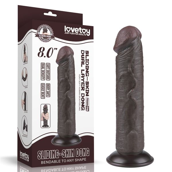 Dildo z przyssawką Lovetoy Sliding-skin Dong, 20 cm (czarny) 23371 zdjęcie