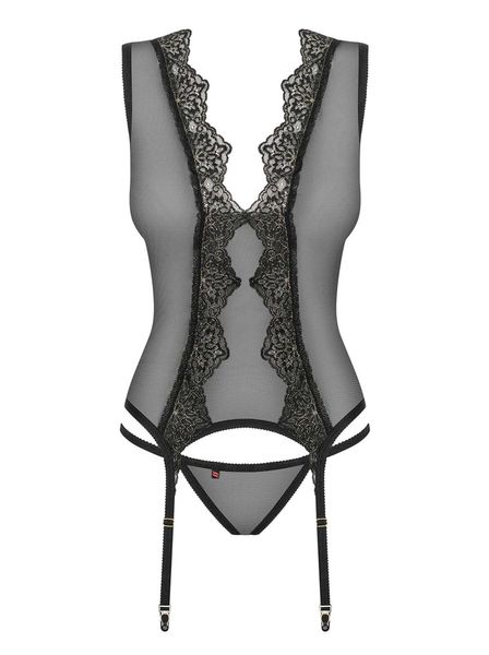 Gorset i stringi Obsessive Meshlove, L/XL (czarny) 10373 zdjęcie