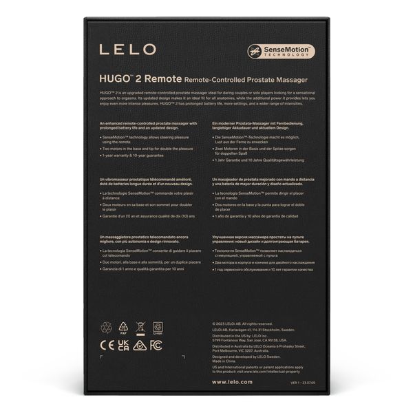 Стимулятор простаты LELO Hugo 2 Remote, 10,7 см (черный) 35341 фото