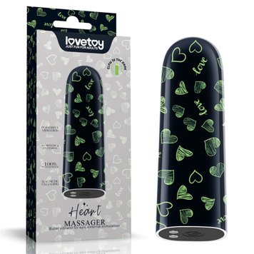 Вібратор для клітора LoveToy Heart Massager Glow In The Dark, 8,5 см (чорний) 16203 фото