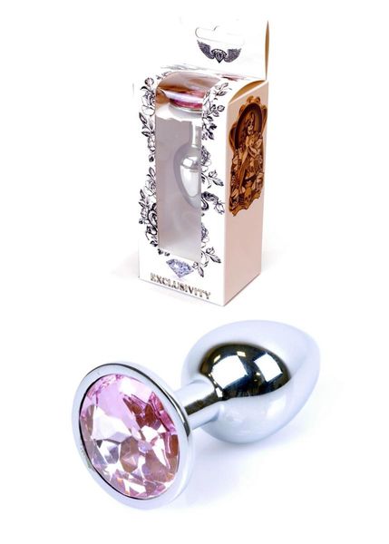 Металева анальна пробка з кристалом Boss Jewellery Silver Plug, 7 см (рожевий) 7956 фото