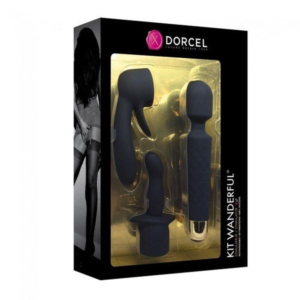 Вібромасажер з насадками Dorcel Kit Wanderful, 20 см (чорний) 12853 фото