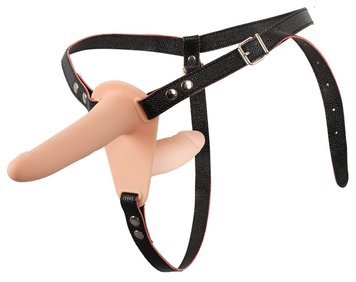 Подвійний страпон Vibrating Double Strap-On, 15,7 см (тілесний) 9596 фото