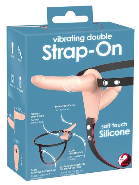 Подвійний страпон Vibrating Double Strap-On, 15,7 см (тілесний) 9596 фото