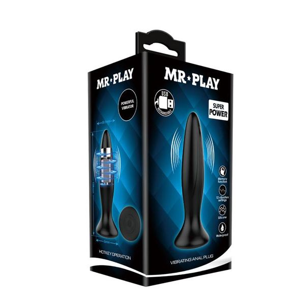 Анальна пробка LyBaile Mr.Play Vibrating Butt Plug, 12.8 см (чорний) 9061 фото