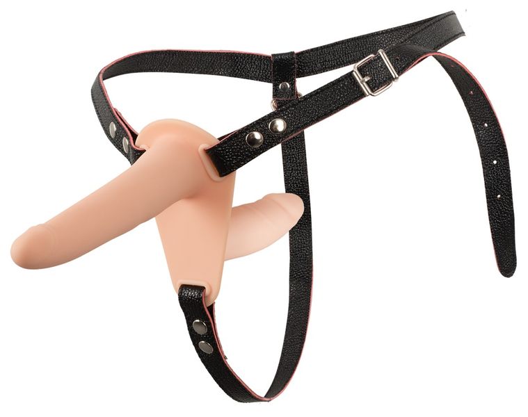 Подвійний страпон Vibrating Double Strap-On, 15,7 см (тілесний) 9596 фото