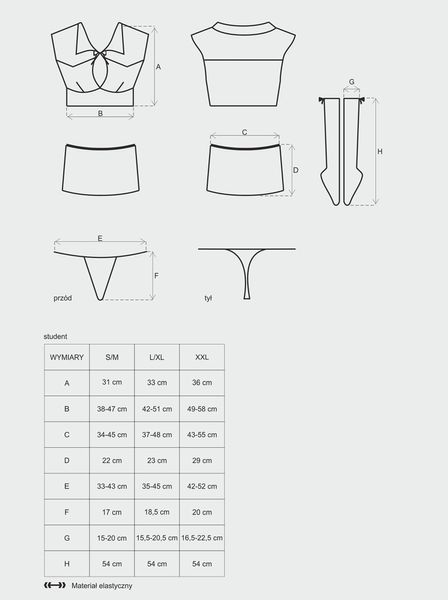 Kostium erotyczny Obsessive Student, S/M (biały) 5996 zdjęcie