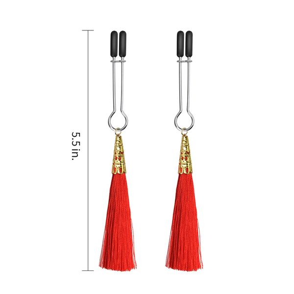 Затискачі для сосків з пензликами LoveToy Glamor Tassel Nipple Clamp, 14 см (червоний) 14319 фото