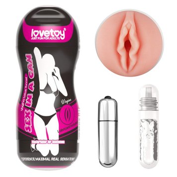 Masturbator z wibracją LoveToy Sex In A Can, 16 cm (w kolorze cielistym) 14107 zdjęcie