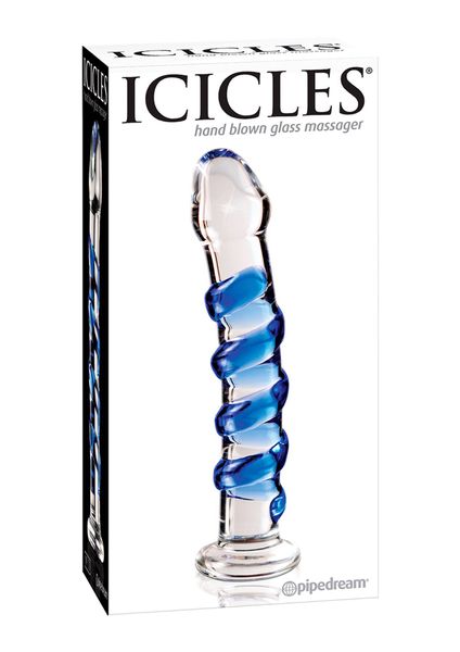 Стеклянный фаллоимитатор Icicles №05, 17,8 см (синий) 4094 фото