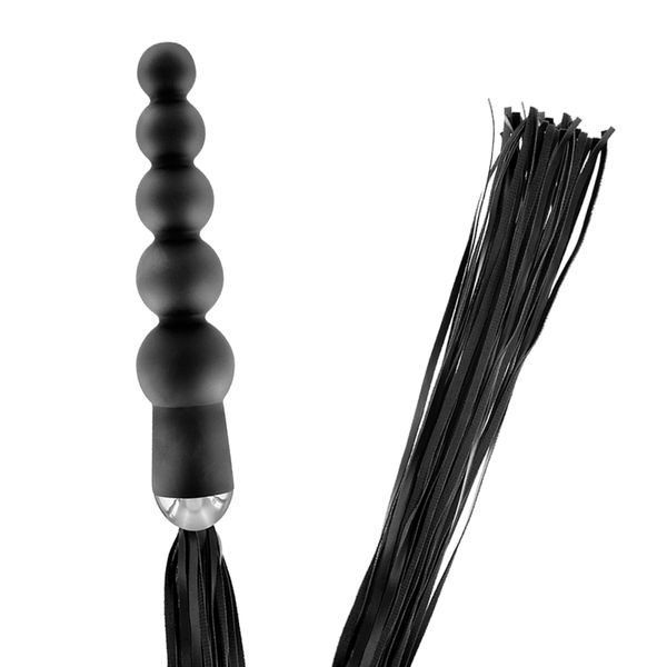 Flogger ze stymulatorem analnym Fetish Tentation Whip with Rosary Handle, 49 cm (czarny) 18083 zdjęcie